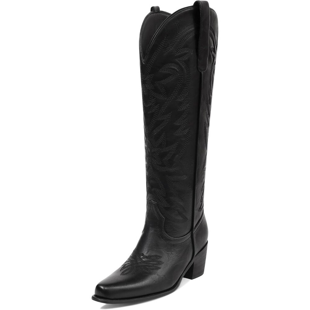 Elegant Black Western Heeled Boots